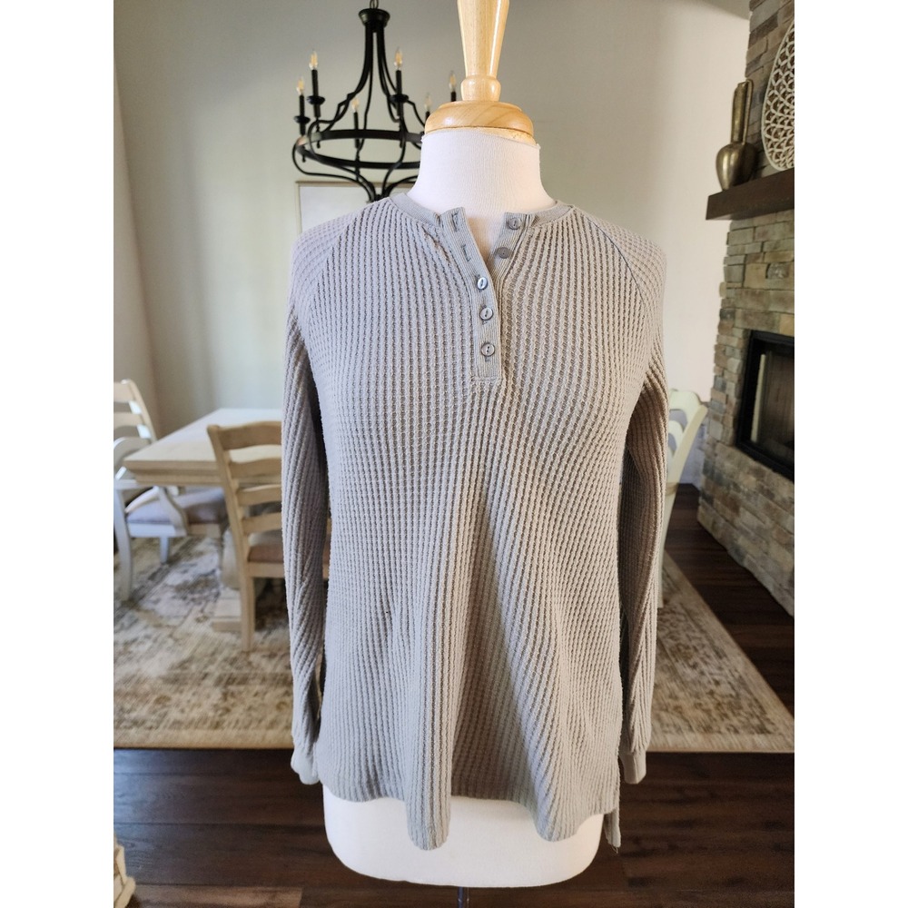Z SUPPLY Womens Gray/Green Waffle Knit Henley Long Sleeve Shirt Size M